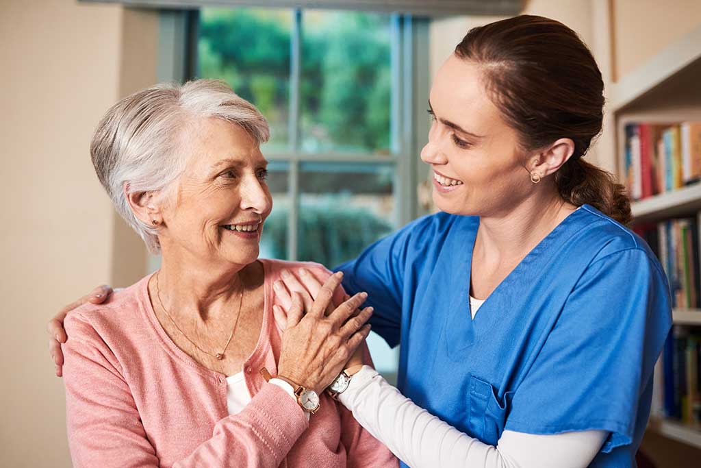 I can always depend on you. a female nurse with her senior patient