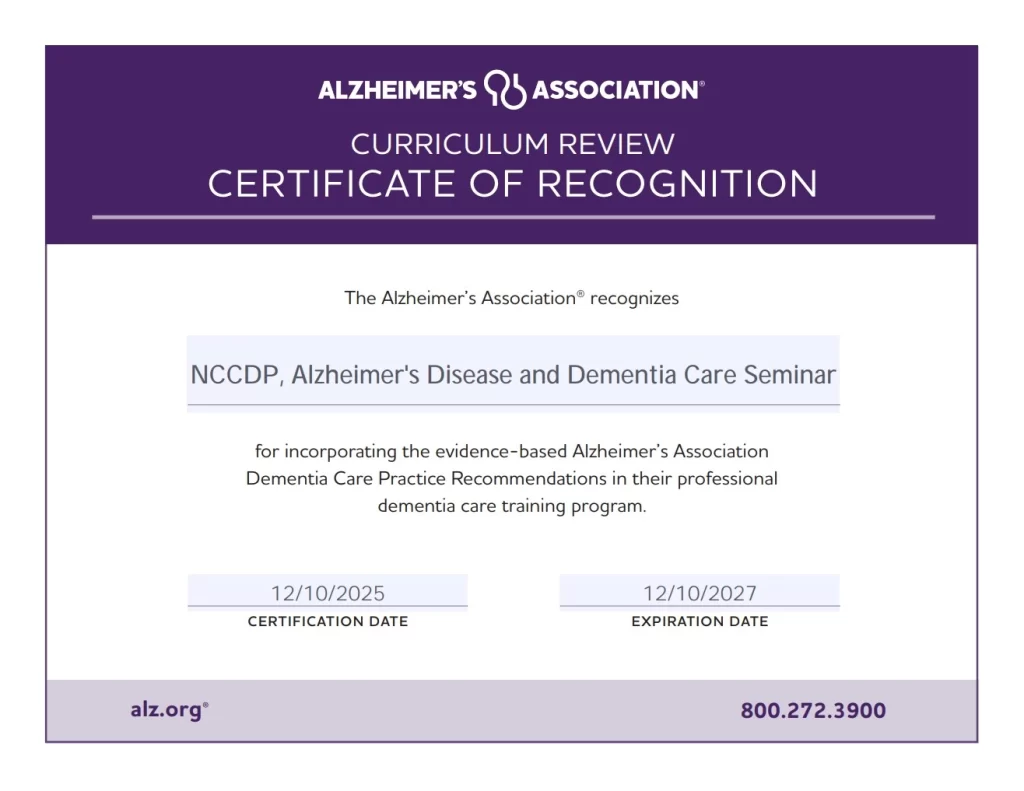 NCCDP Alz Curriculum Review Certificate